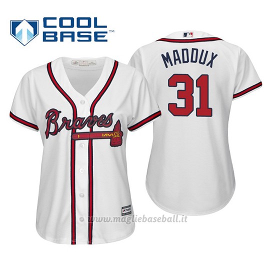Maglia Baseball Donna Atlanta Braves Greg Maddux Cool Base Majestic 1ª2019 Bianco